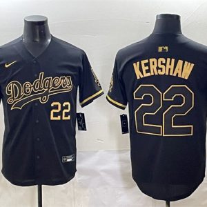 Los Angeles Dodgers #22 Clayton Kershaw Black Gold Limited Stitched Jersey