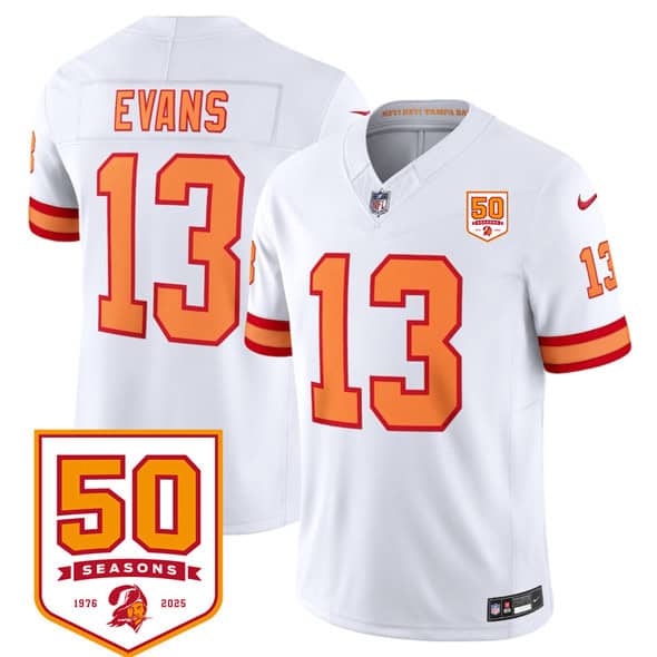 Tampa Bay Buccaneers #13 Mike Evans White 2025 F.U.S.E. 50th Anniversary Patch Vapor Untouchable Limited Football Stitched Jersey