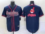 Cleveland Guardians Navy Team Big Logo Cool Base Stitched Jersey