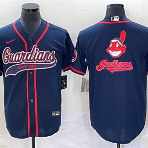 Cleveland Guardians Navy Team Big Logo Cool Base Stitched Jersey