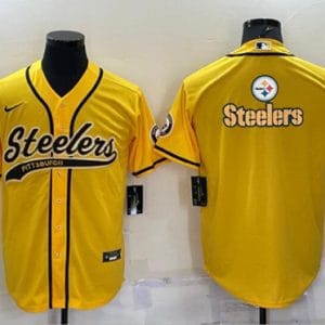 Pittsburgh Steelers Yellow Team Big Logo With Patch Cool Base Stitched Baseball Jersey