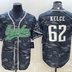 Philadelphia Eagles #62 Jason Kelce Gray Camo With Patch Cool Base Stitched Jersey