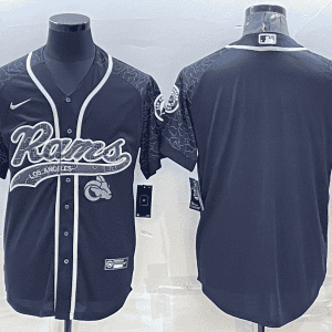 Los Angeles Rams Blank Black Reflective With Patch Cool Base Stitched Baseball Jersey