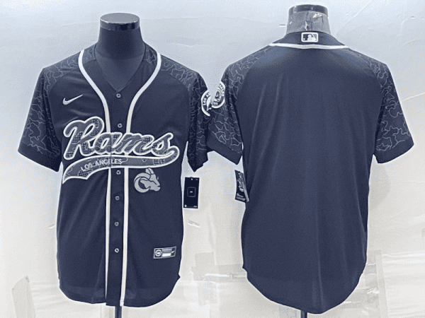 Los Angeles Rams Blank Black Reflective With Patch Cool Base Stitched Baseball Jersey