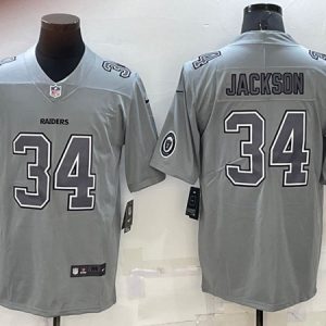 Las Vegas Raiders #34 Bo Jackson Gray With Patch Atmosphere Fashion Stitched Jersey
