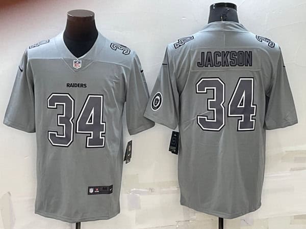 Las Vegas Raiders #34 Bo Jackson Gray With Patch Atmosphere Fashion Stitched Jersey