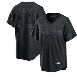 Brooklyn Dodgers #42 Jackie Robinson Black Pitch Black Fashion Replica Stitched Jersey