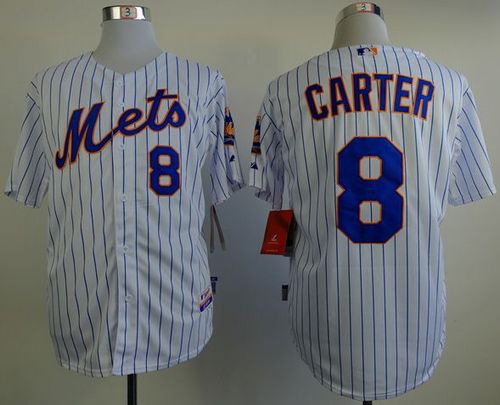 Mets #8 Gary Carter White(Blue Strip) Home Cool Base Stitched Jersey