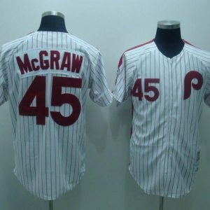 Mitchell And Ness Phillies #45 Tug Mcgraw White Red Strip Stitched Throwback Jersey