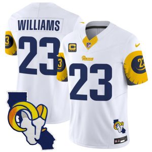Los Angeles Rams #23 Kyren Williams White 2025 4-Star C Patch F.U.S.E. V2 Limited Stitched Jersey