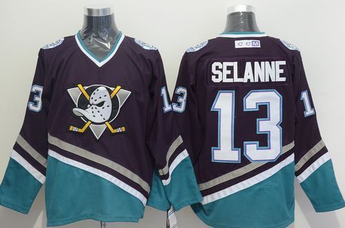 Ducks #13 Teemu Selanne Purple Turquoise CCM Throwback Stitched Jersey