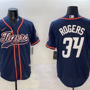 Detroit Tigers #34 Jake Rogers Navy With Patch Cool Base Stitched Jersey