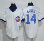 Cubs #14 Ernie Banks White Strip Home Cooperstown Stitched Jersey