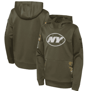 Youth New York Jets 2022 Olive Salute To Service Therma Performance Pullover Hoodie