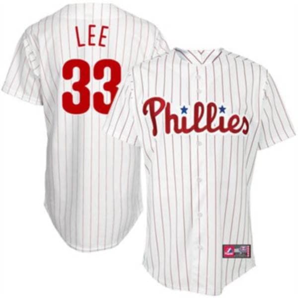 Phillies #33 Cliff Lee White(Red Strip) Stitched Jersey