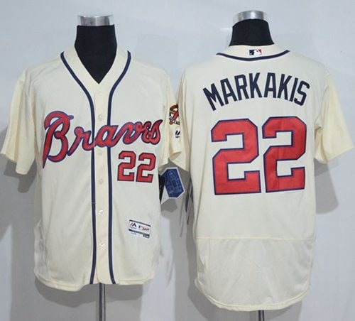 Braves #22 Nick Markakis Cream Flexbase Authentic Collection Stitched Jersey