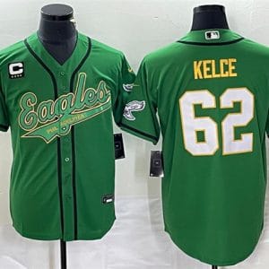 Philadelphia Eagles #62 Jason Kelce Green Gold With C Patch Cool Base Stitched Jersey