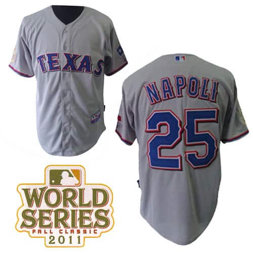 Rangers #25 Mike Napoli Grey Cool Base 2011 World Series Patch Stitched Jerseys