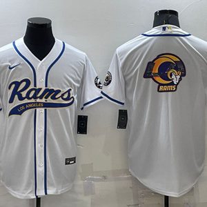 Los Angeles Rams White Team Big Logo With Patch Cool Base Stitched Baseball Jersey