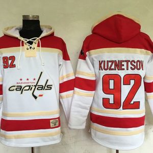 Capitals #92 Evgeny Kuznetsov White Sawyer Hooded Sweatshirt Stitched Jersey