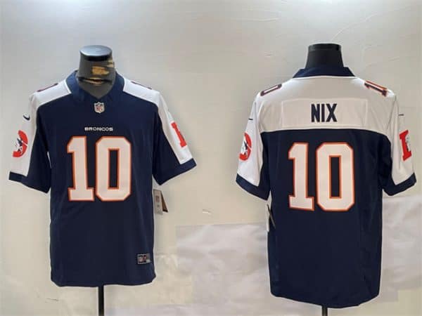 Denver Broncos #10 Bo Nix Navy 2024 F.U.S.E. V2 Throwback Vapor Limited Alternate Stitched Jersey