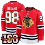 Chicago Blackhawks #98 Connor Bedard Red 2025 Home 100th Anniversary Stitched Jersey