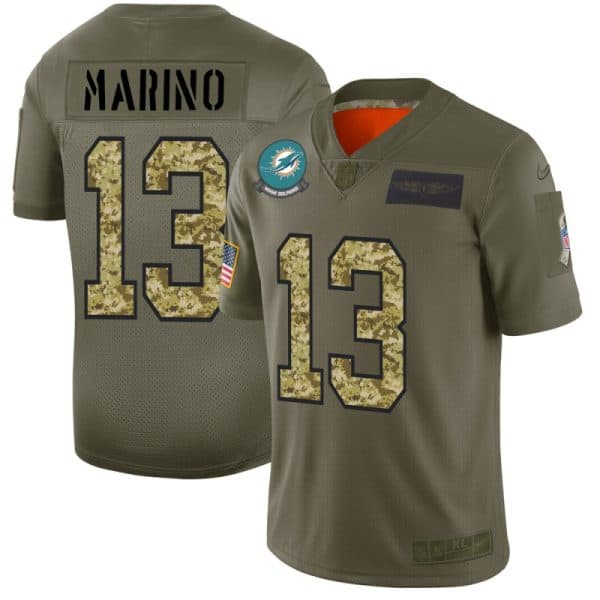 Miami Dolphins #13 Dan Marino 2019 Olive Camo Salute To Service Limited Stitched Jersey