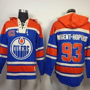 Oilers #93 Nugent-Hopkins Light Blue Sawyer Hooded Sweatshirt Stitched Jersey