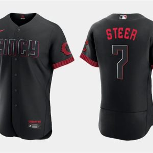 Cincinnati Reds #7 Spencer Steer Black 2023 City Connect Flex Base Stitched Jersey