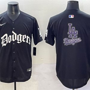 Los Angeles Dodgers Team Big Logo Black 2025 LA Gothic Style With 2024 World Series Champions Patch Vapor Premier Limited Stitched Jersey