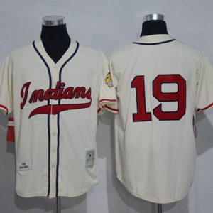 Mitchell And Ness 1948 Indians #19 Bob Feller Cream Stitched Throwback Jersey