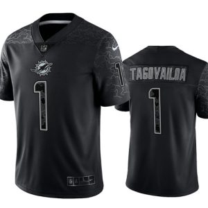 Miami Dolphins #1 Tua Tagovailoa Black Reflective Limited Stitched Football Jersey