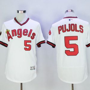 Angels Of Anaheim #5 Albert Pujols White Flexbase Authentic Collection Cooperstown Stitched Jersey