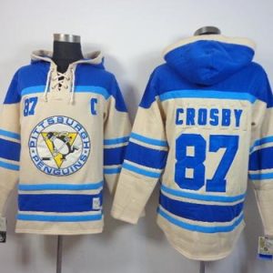 Penguins #87 Sidney Crosby Cream Sawyer Hooded Sweatshirt Stitched Jersey