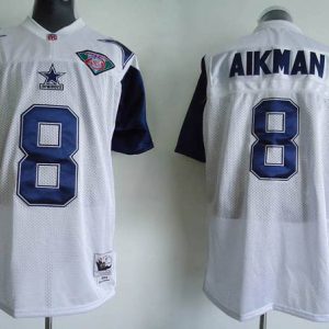Mitchell Ness Cowboys #8 Troy Aikman White Stitched Throwback Jersey