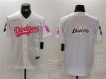 Los Angeles Dodgers Team Big Logo White Pink Vin Kobe Patch Stitched Jersey