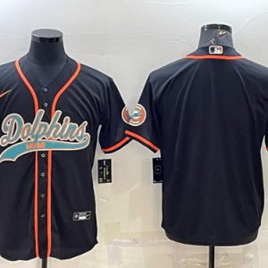 Miami Dolphins Blank Black With Patch Cool Base Stitched Baseball Jersey