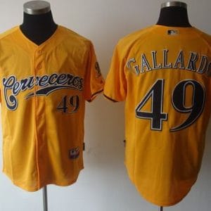 Brewers #49 Yovani Gallardo Yellow Cerveceros Cool Base Stitched Jersey