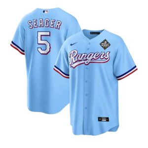 Texas Rangers #5 Corey Seager Blue 2023 World Series Stitched Jersey