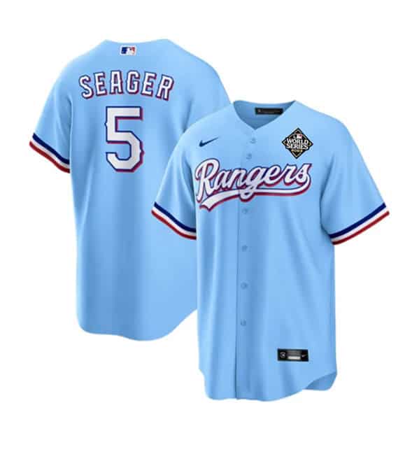 Texas Rangers #5 Corey Seager Blue 2023 World Series Stitched Jersey