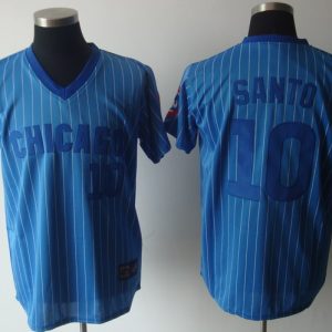 Cubs #10 Ron Santo Blue White Strip Stitched Cooperstown Throwback Jersey