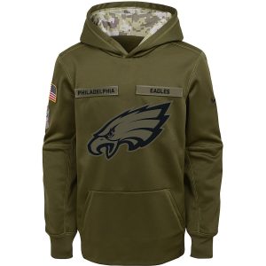 Youth Philadelphia Eagles Olive Salute To Service Pullover Performance NFL Hoodie