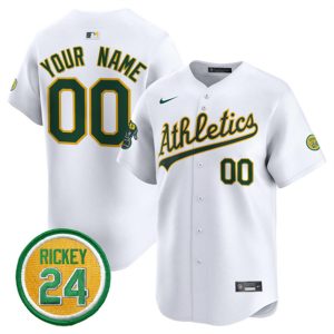 Oakland Athletics Custom White 2024 Home Limited With Rickey Henderson Patch Stitched Jersey