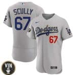 Los Angeles Dodgers #67 Vin Scully 2022 Grey Vin Scully Patch Flex Base Stitched Jersey