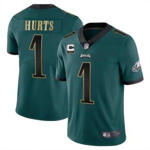 Philadelphia Eagles #1 Jalen Hurts Green Golden 2-Star C Patch Vapor Untouchable Limited Stitched Jersey