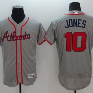 Braves #10 Chipper Jones Grey Fashion Stars Stripes Flexbase Authentic Stitched Jersey