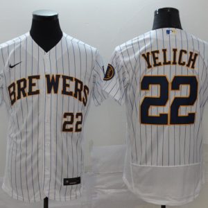 Milwaukee Brewers #22 Christian Yelich White Flex Base Stitched Jersey