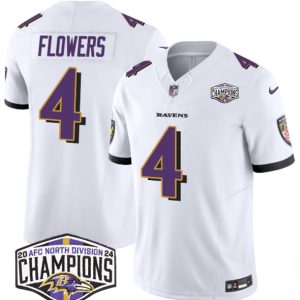 Baltimore Ravens #4 Zay Flowers White F.U.S.E. 2024 AFC North Division Champions Vapor Limited Jersey