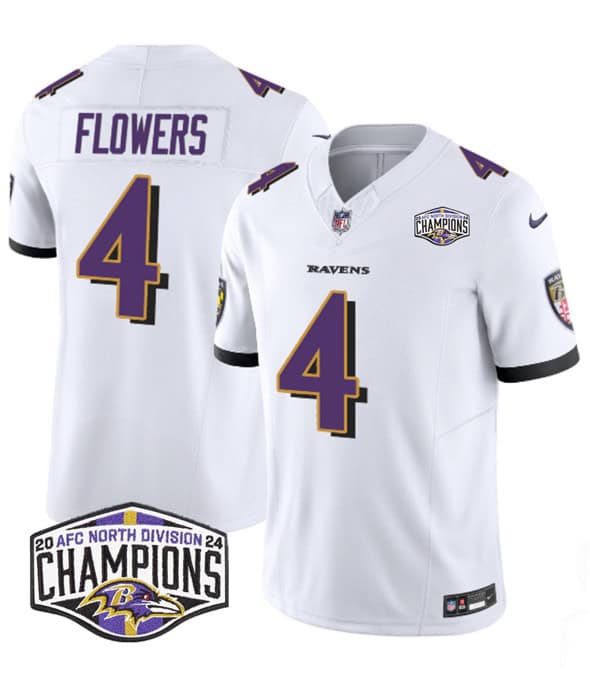 Baltimore Ravens #4 Zay Flowers White F.U.S.E. 2024 AFC North Division Champions Vapor Limited Jersey