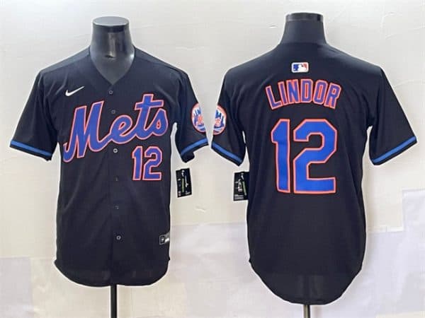 New York Mets #12 Francisco Lindor Black Alternate Limited Stitched Jersey